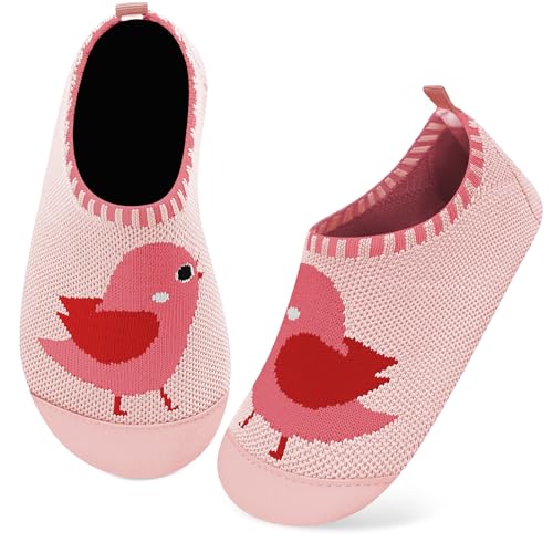 Kyopp Kinder Hausschuhe Junge Mädchen Pantoffeln Aquaschuhe Atmungsaktive rutschfest Barfussschuhe Slipper Kindergarten Unisex(Rosenroter Vogel 32/33 EU) von Kyopp