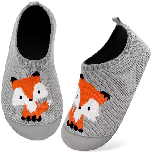 Kyopp Hausschuhe Kinder Junge Mädchen Pantoffeln Atmungsaktive Rutschfest Weich Barfussschuhe für Lauflernschuhe Kleinkinder Schuhe Kindergarten Unisex (Fuchs 24/25EU) von Kyopp