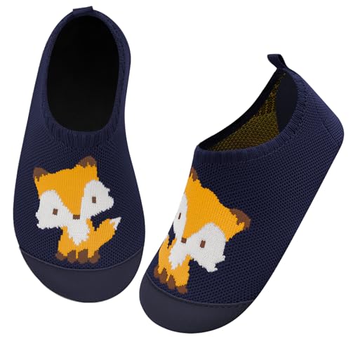 Kyopp Hausschuhe Kinder Junge Mädchen Pantoffeln Atmungsaktive rutschfest Weich Barfussschuhe für Lauflernschuhe Kleinkinder Schuhe Kindergarten Unisex (Fuchs Marineblau 24/25EU) von Kyopp