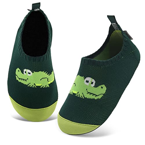 Kyopp Hausschuhe Kinder Junge Mädchen Pantoffeln Atmungsaktive Rutschfest Weich Barfussschuhe für Lauflernschuhe Kleinkinder Schuhe Kindergarten Unisex (Krokodil Grün 30/31EU) von Kyopp