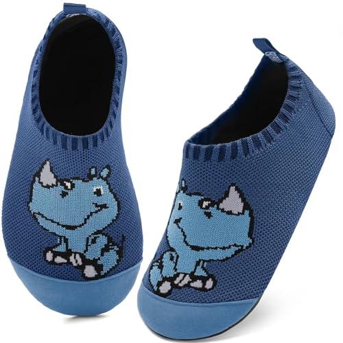 Kyopp Hausschuhe Kinder Junge Mädchen Pantoffeln Atmungsaktive Rutschfest Weich Barfussschuhe für Lauflernschuhe Kleinkinder Schuhe Kindergarten Unisex (Nashorn Dunkelblau 24/25EU) von Kyopp