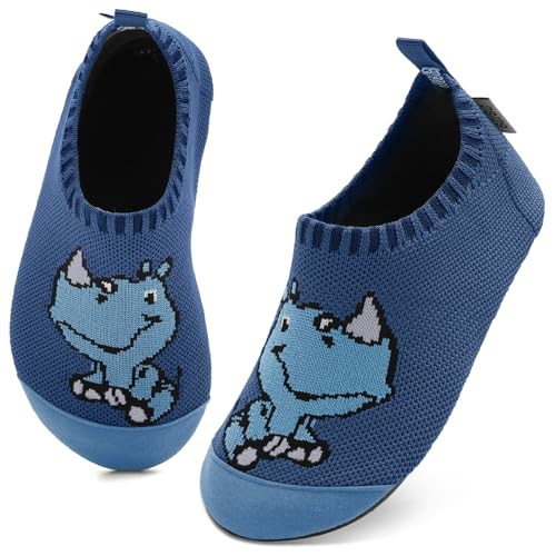 Kyopp Hausschuhe Kinder Junge Mädchen Pantoffeln Atmungsaktive rutschfest Weich Barfussschuhe für Lauflernschuhe Kleinkinder Schuhe Kindergarten Unisex (Nashorn Dunkelblau 26/27EU) von Kyopp