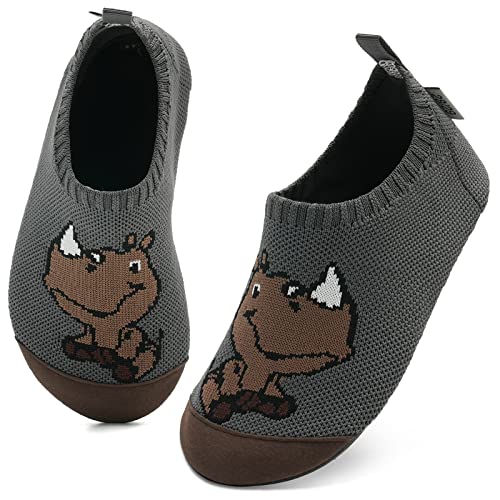 Kyopp Hausschuhe Kinder Junge Mädchen Pantoffeln Atmungsaktive rutschfest Weich Barfussschuhe für Lauflernschuhe Kleinkinder Schuhe Kindergarten Unisex (Nashorn Dunkelgrau 22/23EU) von Kyopp