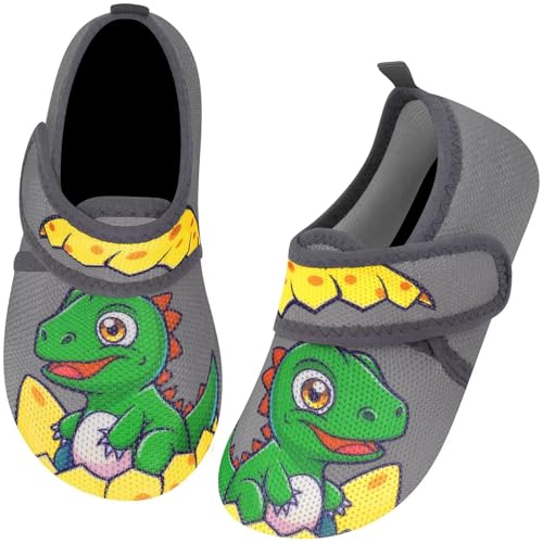 Kyopp Hausschuhe Kinder Junge Mädchen Pantoffeln Atmungsaktive Rutschfest Weich Barfussschuhe für Lauflernschuhe Kleinkinder Schuhe Kindergarten Unisex (Zerbrochene Schalen-Dinosaurier 26/27EU) von Kyopp