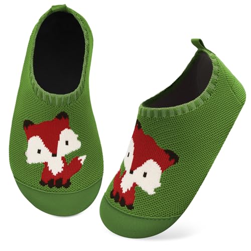 Kyopp Hausschuhe Kinder Junge Mädchen Pantoffeln Atmungsaktive rutschfest Weich Barfussschuhe für Lauflernschuhe Kleinkinder Schuhe Kindergarten Unisex (Fuchs Grün 20/21EU) von Kyopp