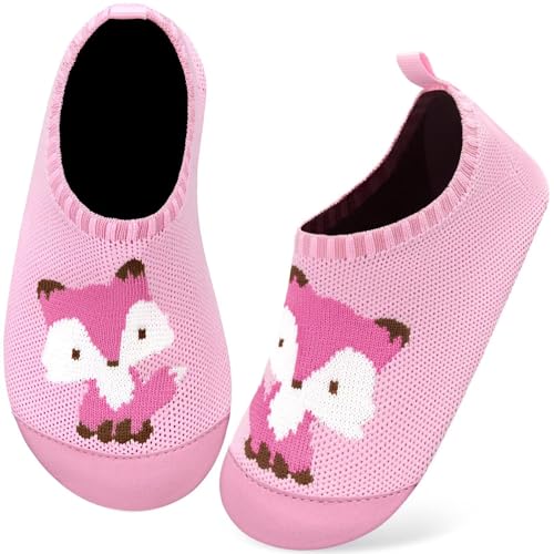 Kyopp Hausschuhe Kinder Junge Mädchen Pantoffeln Atmungsaktive Rutschfest Weich Barfussschuhe für Lauflernschuhe Kleinkinder Schuhe Kindergarten Unisex (Fuchs Rosa 34/35EU) von Kyopp