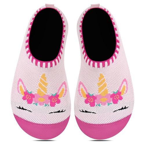 Kyopp Hausschuhe Kinder Junge Mädchen Pantoffeln Rutschfest Barfussschuhe Kindergarten Slippers für Atmungsaktive Weich Lauflernschuhe Kleinkinder Schuhe(Einhorn Rosa 36/37EU) von Kyopp