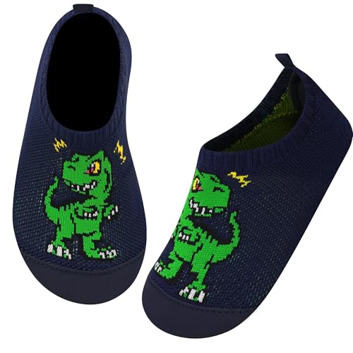 Kyopp Hausschuhe Kinder Junge Mädchen Pantoffeln Rutschfest Barfussschuhe Kindergarten Slippers für Atmungsaktive Weich Lauflernschuhe Kleinkinder Schuhe(Dinosaurier-2233 22/23EU) von Kyopp