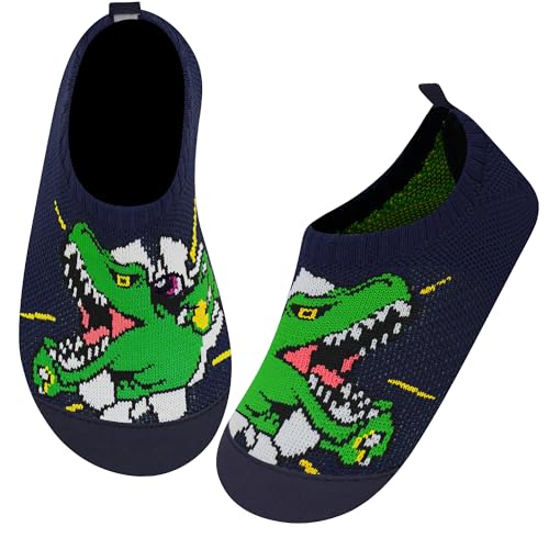 Kyopp Hausschuhe Kinder Junge Mädchen Pantoffeln Rutschfest Barfussschuhe Kindergarten Slippers für Atmungsaktive Weich Lauflernschuhe Kleinkinder Schuhe(Grausame Dinosaurier-2234 32/33EU) von Kyopp