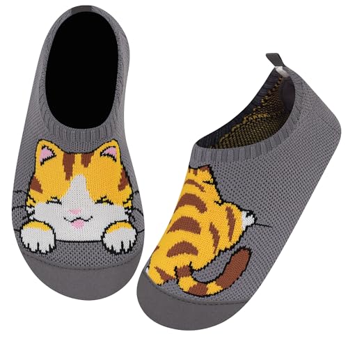 Kyopp Hausschuhe Kinder Junge Mädchen Pantoffeln Rutschfest Barfussschuhe Kindergarten Slippers für Atmungsaktive Weich Lauflernschuhe Kleinkinder Schuhe(Katze 28/29EU) von Kyopp