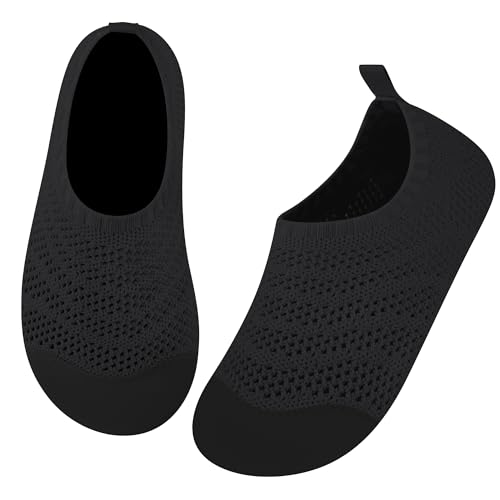 Kyopp Hausschuhe Kinder Junge Mädchen Rutschfeste Atmungsaktive Pantoffeln Kleinkinder Hüttenschuhe Slipper Sommer（380 Schwarz 26/27EU） von Kyopp