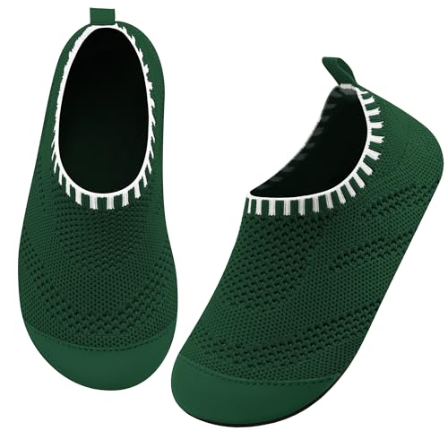 Kyopp Hausschuhe Kinder Junge Mädchen rutschfest Atmungsaktive Weich Pantoffeln für Unisex Lauflernschuhe Kleinkinder Schuhe Kindergarten Barfussschuhe(Einfarbig-Einfarbig-Dunkelgrün 20/21EU) von Kyopp