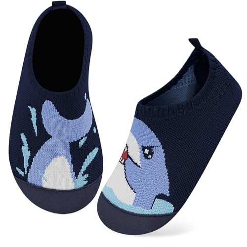 Kyopp Hausschuhe Kinder Junge Mädchen Pantoffeln rutschfest Barfussschuhe Kindergarten Slippers für Atmungsaktive Weich Lauflernschuhe Kleinkinder Schuhe(Hai-Marineblau 20/21EU) von Kyopp