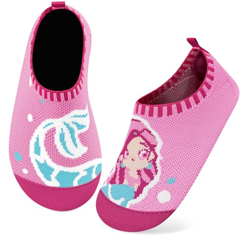 Kyopp Hausschuhe Kinder Junge Mädchen Pantoffeln rutschfest Barfussschuhe Kindergarten Slippers für Atmungsaktive Weich Lauflernschuhe Kleinkinder Schuhe(Meerjungfrau-Rosa 28/29EU) von Kyopp