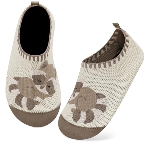 Kyopp Hausschuhe Kinder Junge Mädchen Pantoffeln rutschfest Barfussschuhe Kindergarten Slippers für Atmungsaktive Weich Lauflernschuhe Kleinkinder Schuhe(Waschbär - Beige Braun 24/25EU) von Kyopp