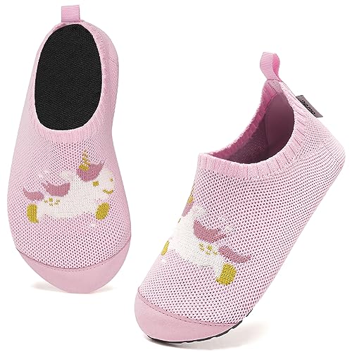 Kyopp Hausschuhe Kinder Junge Mädchen Pantoffeln Rutschfest Barfussschuhe Kindergarten Slippers für Atmungsaktive Weich Lauflernschuhe Kleinkinder Schuhe(Blassrosa 26/27EU) von Kyopp