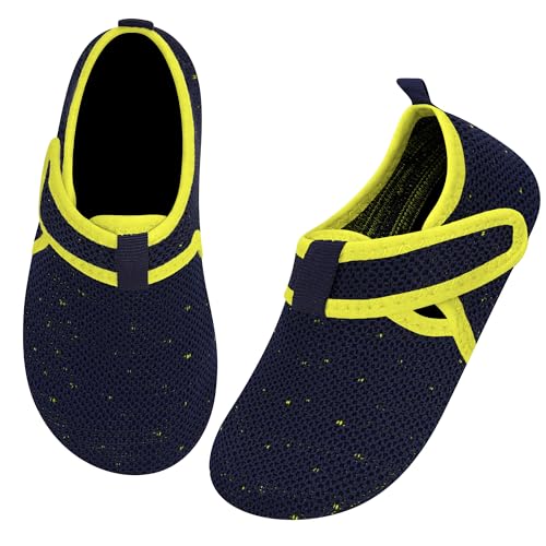 Kyopp Hausschuhe Kinder Jungen Slipper mit Gummizug, Mädchen Klettverschluss Barfussschuhe Kindergarten Rutschfest Pantoffeln mit Klittenband Kleinkinder Schuhe von Kyopp