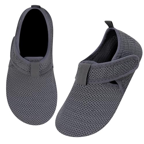 Kyopp Hausschuhe Kinder Jungen Slipper mit Gummizug, Mädchen Klettverschluss Barfussschuhe Kindergarten Rutschfest Pantoffeln mit Klittenband Kleinkinder Schuhe von Kyopp
