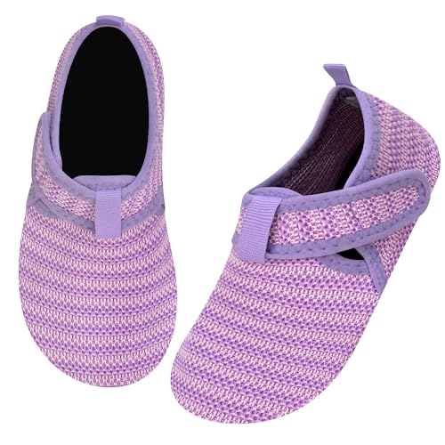 Kyopp Hausschuhe Kinder Jungen Slipper mit Gummizug, Mädchen Klettverschluss Barfussschuhe Kindergarten rutschfest Pantoffeln mit Klittenband Kleinkinder Schuhe von Kyopp