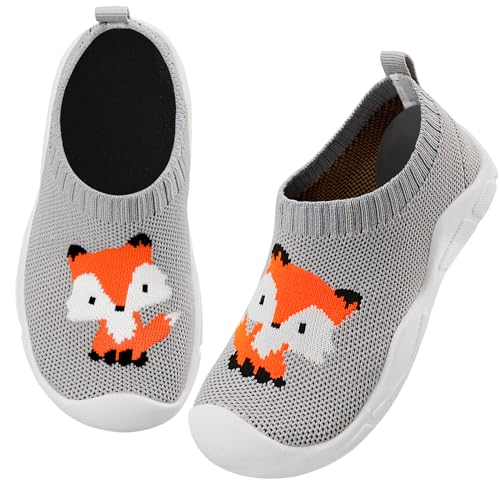 Kyopp Hausschuhe Kinder Lauflernschuhe Junge Mädchen Rutschfest Weich Barfussschuhe Atmungsaktive Babys Slipper Kindergarten Pantoffeln(Ein Fuchs-Grau 25EU) von Kyopp