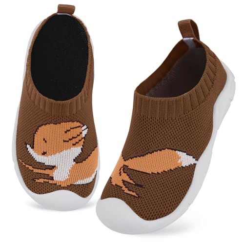 Kyopp Hausschuhe Kinder Lauflernschuhe Junge Mädchen Rutschfest Weich Barfussschuhe Atmungsaktive Babys Slipper Kindergarten Pantoffeln(Fuchs Brauner 23EU) von Kyopp