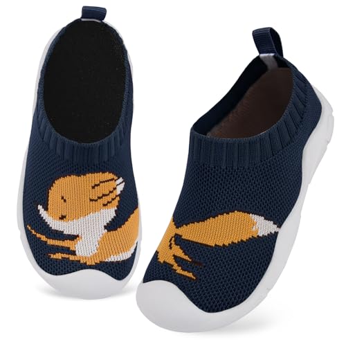 Kyopp Hausschuhe Kinder Lauflernschuhe Junge Mädchen Rutschfest Weich Barfussschuhe Atmungsaktive Babys Slipper Kindergarten Pantoffeln(Fuchs Marineblau 22EU) von Kyopp