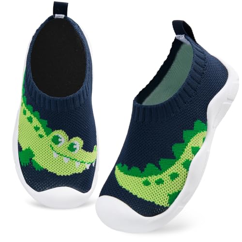 Kyopp Hausschuhe Kinder Lauflernschuhe Junge Mädchen Rutschfest Weich Barfussschuhe Atmungsaktive Babys Slipper Kindergarten Pantoffeln(Krokodil Marineblau 22EU) von Kyopp