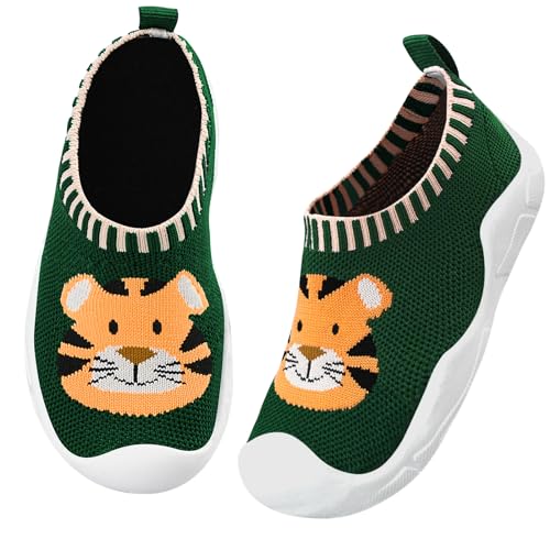 Kyopp Hausschuhe Kinder Lauflernschuhe Junge Mädchen Rutschfest Weich Barfussschuhe Atmungsaktive Babys Slipper Kindergarten Pantoffeln(Tigergrün 21EU) von Kyopp