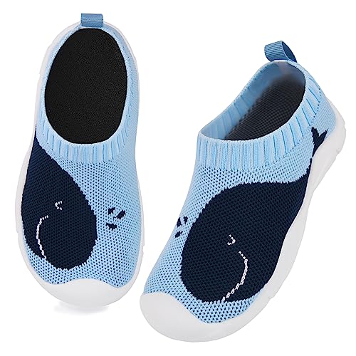 Kyopp Hausschuhe Kinder Lauflernschuhe Junge Mädchen Rutschfest Weich Barfussschuhe Atmungsaktive Babys Slipper Kindergarten Pantoffeln(Wal Blau 23EU) von Kyopp