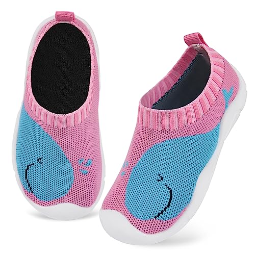 Kyopp Hausschuhe Kinder Lauflernschuhe Junge Mädchen Rutschfest Weich Barfussschuhe Atmungsaktive Babys Slipper Kindergarten Pantoffeln(Wal Rosa 27EU) von Kyopp