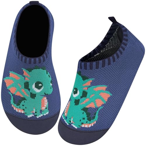 Kyopp Hausschuhe Kinder für Junge mädchen Atmungsaktive Hüttenschuhe Barfußschuhe Kinder Rutschfest Pantoffeln (Dinosaurier 24/25EU) von Kyopp