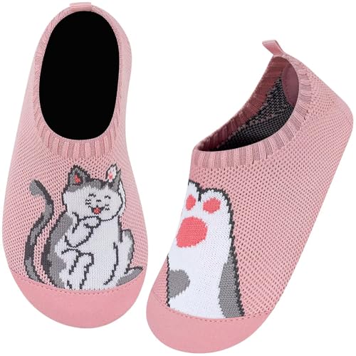 Kyopp Hausschuhe Kinder für Junge mädchen Atmungsaktive Hüttenschuhe Barfußschuhe Kinder Rutschfest Pantoffeln (Niedliche Katze 26/27EU) von Kyopp