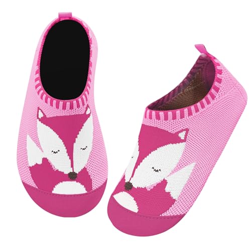 Kyopp Hausschuhe Kinder für Junge mädchen Atmungsaktive Hüttenschuhe Barfußschuhe Kinder Rutschfest Pantoffeln (Niedlicher Fuchs Rosa 22/23EU) von Kyopp