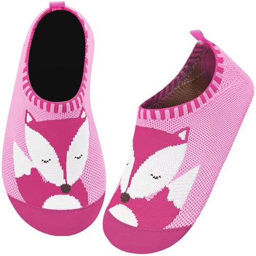 Kyopp Hausschuhe Kinder für Junge mädchen Atmungsaktive Hüttenschuhe Barfußschuhe Kinder Rutschfest Pantoffeln (Niedlicher Fuchs Rosa 22/23EU) von Kyopp