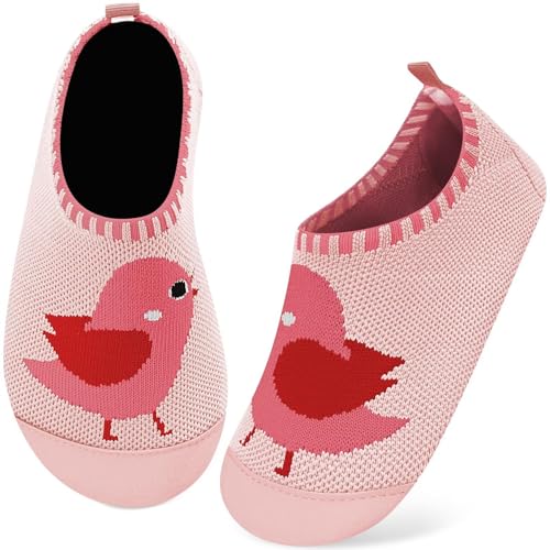 Kyopp Kinder Hausschuhe Junge Mädchen Pantoffeln Aquaschuhe Atmungsaktive Rutschfest Barfussschuhe Slipper Kindergarten Unisex(Rosenroter Vogel 30/31 EU) von Kyopp