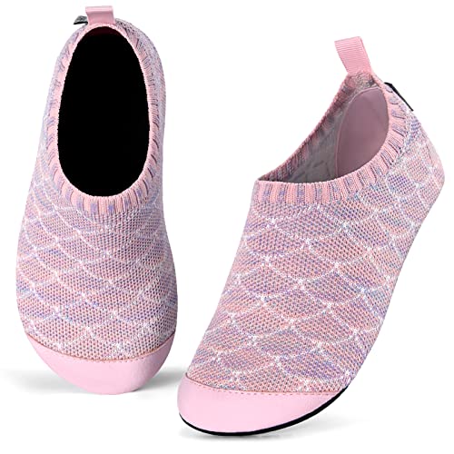 Kyopp Kinder Hausschuhe Junge Mädchen Pantoffeln Aquaschuhe Atmungsaktive rutschfest Barfussschuhe Slipper Kindergarten Unisex (Fischschuppen Rosa 26/27 EU) von Kyopp