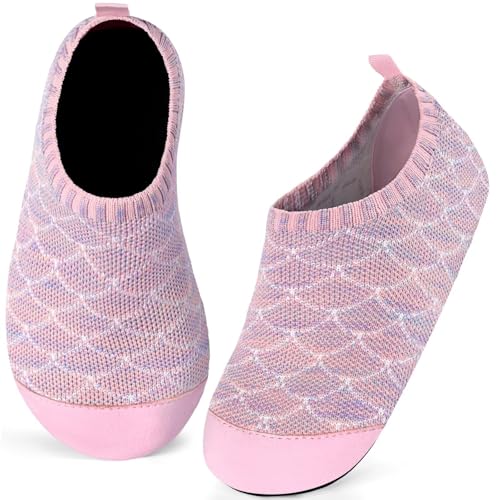 Kyopp Kinder Hausschuhe Junge Mädchen Pantoffeln Aquaschuhe Atmungsaktive rutschfest Barfussschuhe Slipper Kindergarten Unisex (Fischschuppen Rosa 26/27 EU) von Kyopp