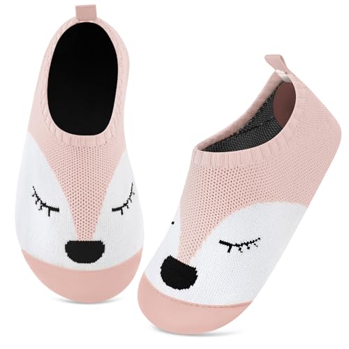 Kyopp Kinder Hausschuhe Junge Mädchen Pantoffeln Aquaschuhe Atmungsaktive rutschfest Barfussschuhe Slipper Kindergarten Unisex (Fuchs Rosa 26/27 EU) von Kyopp