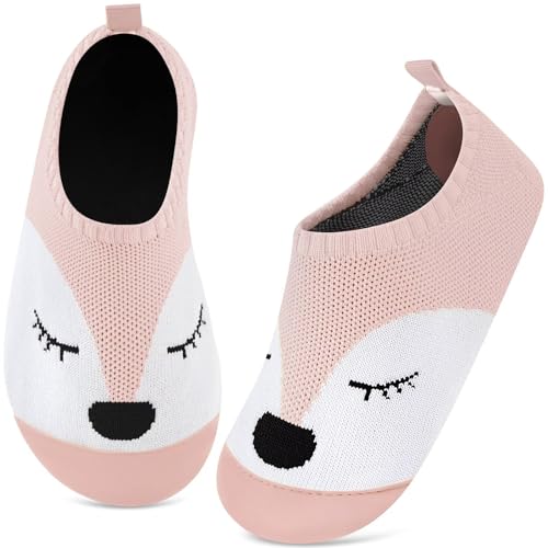 Kyopp Kinder Hausschuhe Junge Mädchen Pantoffeln Aquaschuhe Atmungsaktive Rutschfest Barfussschuhe Slipper Kindergarten Unisex (Fuchs Rosa 34/35 EU) von Kyopp