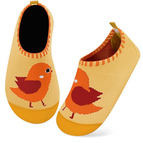 Kyopp Kinder Hausschuhe Junge Mädchen Pantoffeln Aquaschuhe Atmungsaktive rutschfest Barfussschuhe Slipper Kindergarten Unisex(Gelber Vogel 32/33 EU) von Kyopp