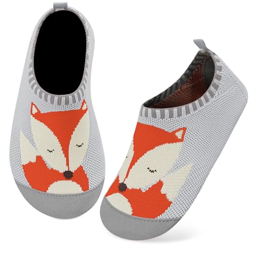 Kyopp Kinder Hausschuhe Junge Mädchen Pantoffeln Aquaschuhe Atmungsaktive rutschfest Barfussschuhe Slipper Kindergarten Unisex(Großköpfiger Fuchs 20/21 EU) von Kyopp