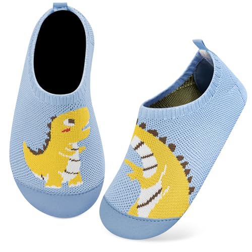 Kyopp Kinder Hausschuhe Junge Mädchen Pantoffeln Aquaschuhe Atmungsaktive rutschfest Barfussschuhe Slipper Kindergarten Unisex(Mutter und Kind Dinosaurier-Blau 20/21 EU) von Kyopp