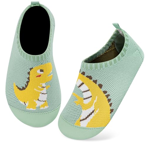 Kyopp Kinder Hausschuhe Junge Mädchen Pantoffeln Aquaschuhe Atmungsaktive rutschfest Barfussschuhe Slipper Kindergarten Unisex(Mutter und Kind Dinosaurier-Grün 28/29 EU) von Kyopp