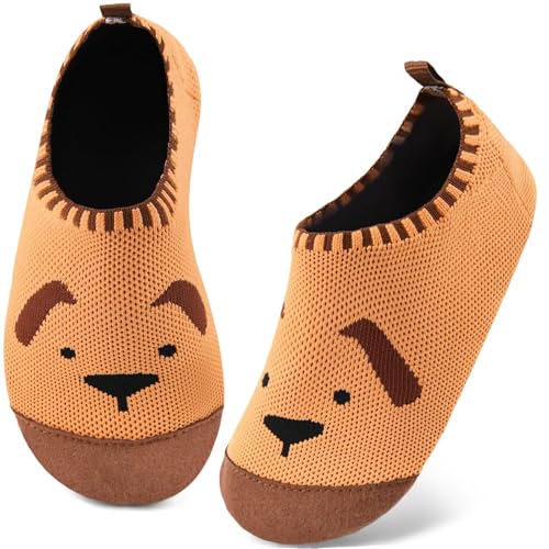 Kyopp Kinder Hausschuhe Junge Mädchen Pantoffeln Aquaschuhe Atmungsaktive Rutschfest Barfussschuhe Slipper Kindergarten Unisex(Welpe Gelb 20/21 EU) von Kyopp