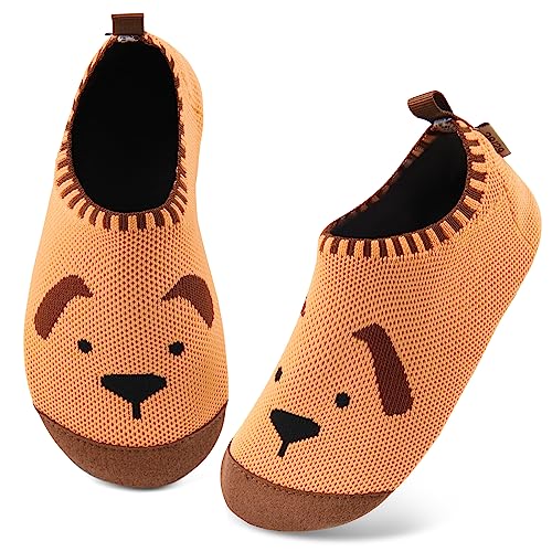 Kyopp Kinder Hausschuhe Junge Mädchen Pantoffeln Aquaschuhe Atmungsaktive Rutschfest Barfussschuhe Slipper Kindergarten Unisex(Welpe Gelb 22/23 EU) von Kyopp