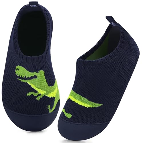 Kyopp Kinder Hausschuhe Junge Mädchen Pantoffeln Aquaschuhe Atmungsaktive rutschfest Barfussschuhe Slipper Kindergarten Unisex (Dinosaurier Marineblau 32/33 EU) von Kyopp