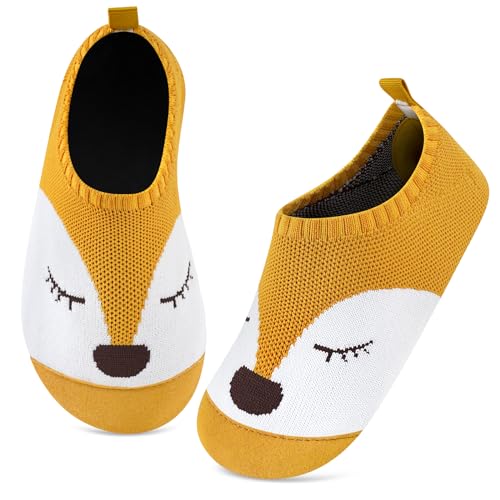 Kyopp Kinder Hausschuhe Junge Mädchen Pantoffeln Aquaschuhe Atmungsaktive rutschfest Barfussschuhe Slipper Kindergarten Unisex (Fuchs Ingwer Gelb 22/23 EU) von Kyopp