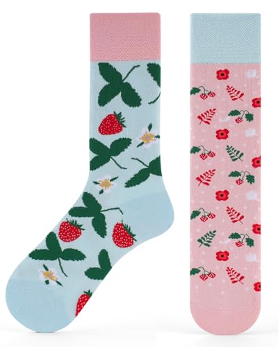 Kyopp Lustige Socken Herren Bunte Socken Damen Witzige Socken mit Motiv - Erdbeeren von Kyopp