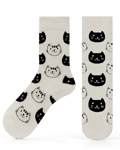 Kyopp Lustige Socken Herren Bunte Socken Damen Witzige Socken mit Motiv - Schwarz-weiße Katze von Kyopp