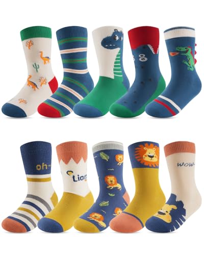 Kyopp Lustige Socken Kinder Jungen Funny Socken Blau Lustig Animals Cotton Socken mit motiv Unisex Kids Crew Socks 10 Pairs 29-32 von Kyopp